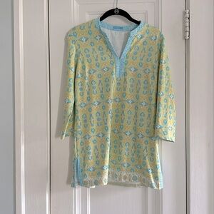 J.McLaughlin Catalina Cloth Tunic Aqua Blue and Green Print Size S Small